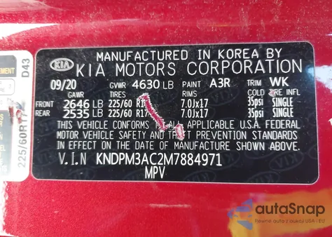 2021 Kia Sportage Lx z USA, uszkodzony, nr VIN KNDPM3AC2M7884971